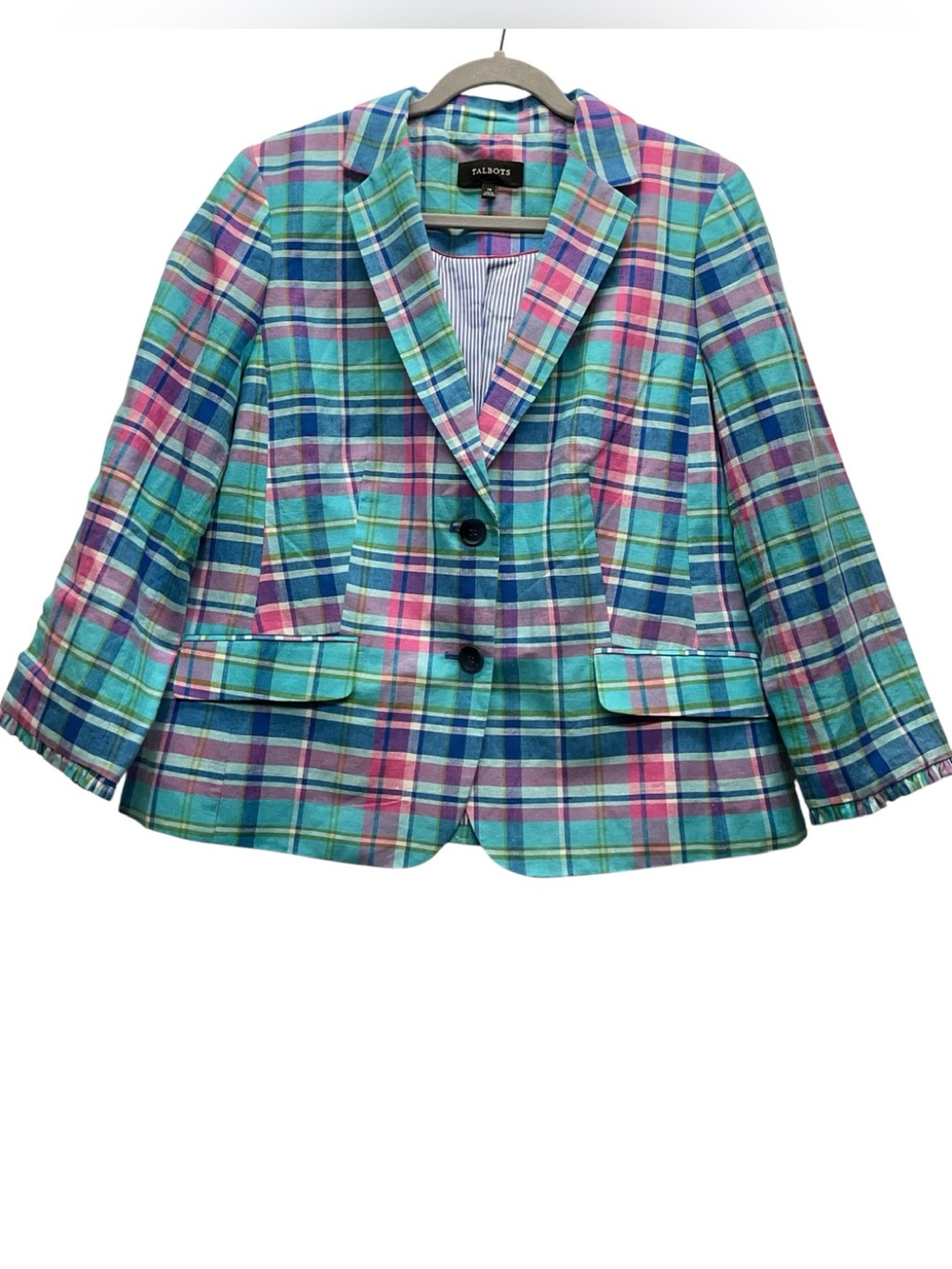 Talbots Madras Double Button Sunshine Blazer Size 14 Feminine Sophisticated Chic